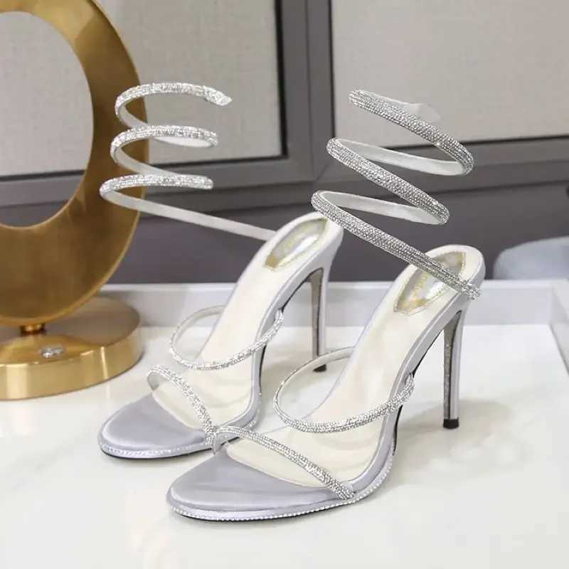 2025 Summer Luxurious Sexy Wens Crystal Fashion Snake Wrap Rhinestone High Heel Sandals Party hot Wedding Shoes Z250122
