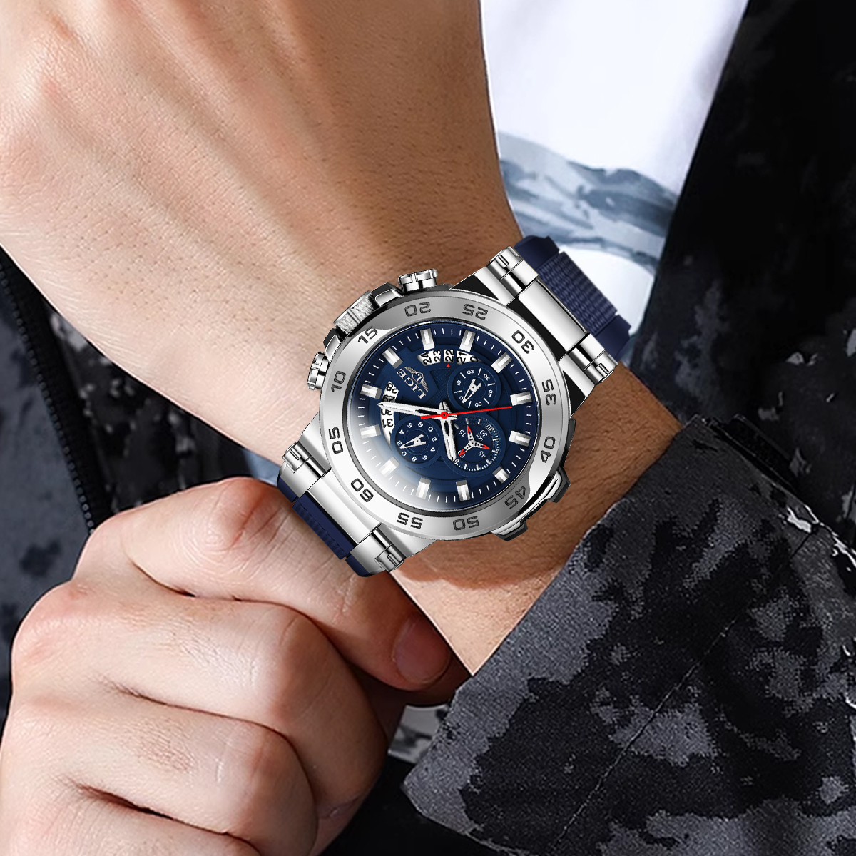 LIGE Men's Quartz Watch Multi-function Chronograph Men's Sports Watch Life waterproof premium three-eye six-pin watch Watch for teenagers an