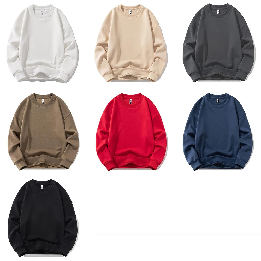 Winter Heavy Weight Warm Fleece Sweatshirts Men High Quality Crewneck Hoodies For Sudaderas Sin Capucha 250114Z