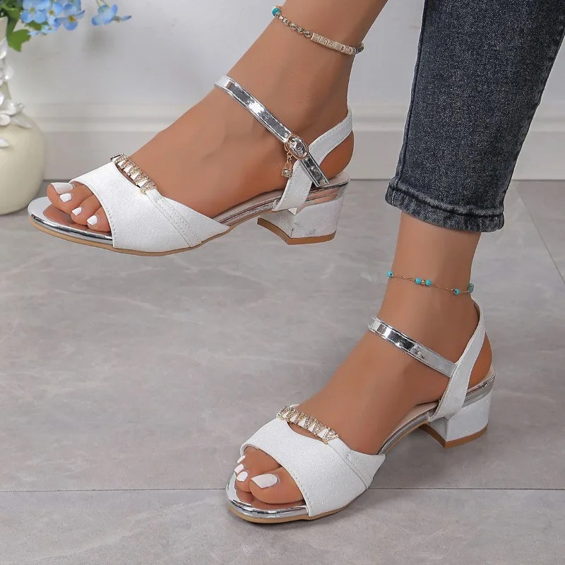 Ladies Shoes on Sale Fashion Ankle Strap Slingbacks Women Sandals Summer Open Toe Mixed Colors Buckle Chunky Heels 250117BJ - view 5