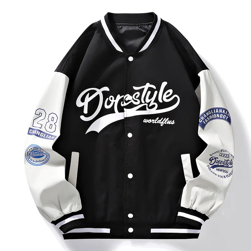 M-4XL Spring and Autumn Mens Jacket Letter Printed Color Blocked Student Coat Casual Loose Baseball Jacket 250116
