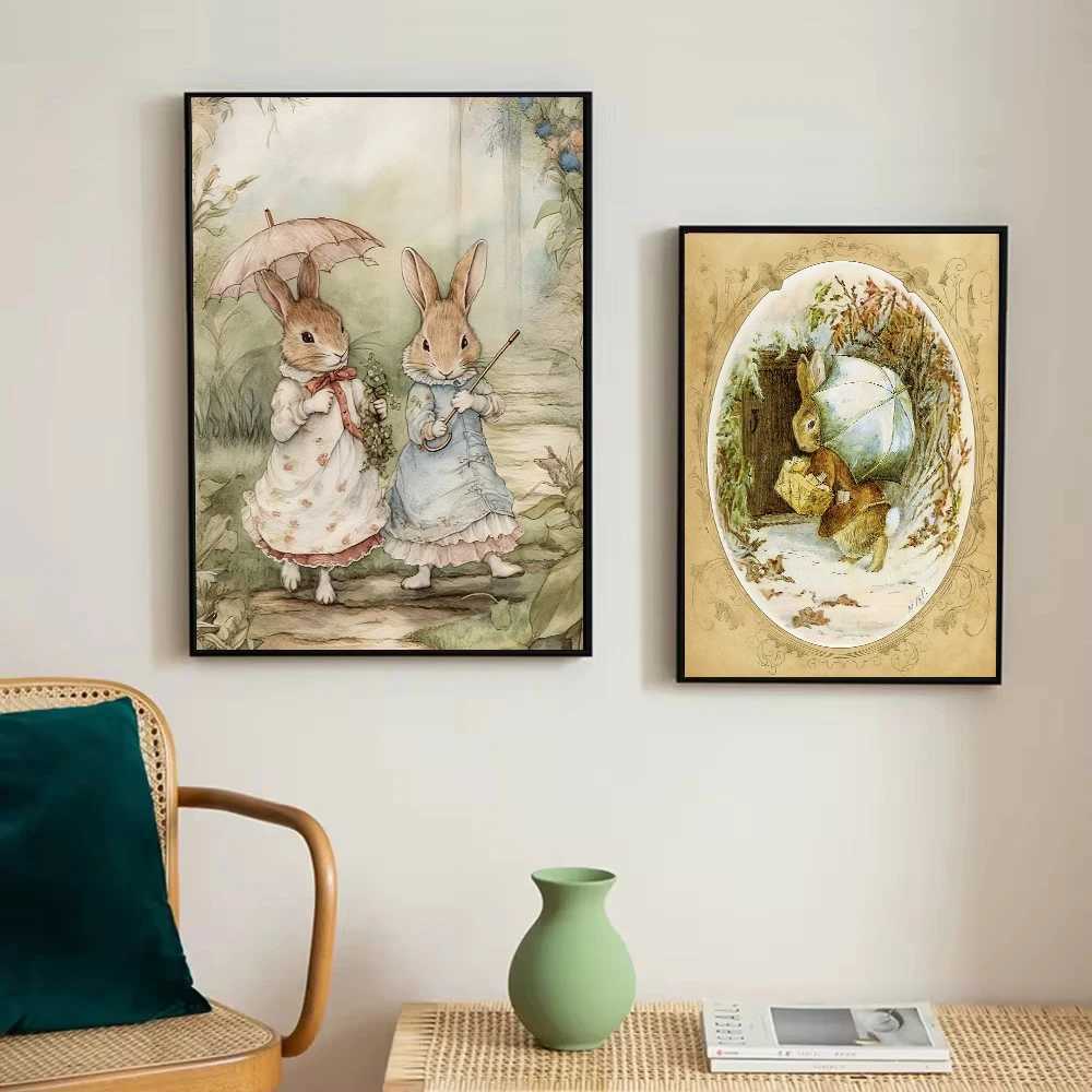 Peter Rabbit Beatrix Vintage Cute Bunny Fairy T Illustration Poster Canvas Painting Wall Art Picture Girls Ro He Decor Y250122