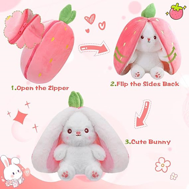 Funny Joy Fruit Bunny Plush Toy Cute Carrot Strawberry Turn Into Rabbit Plush Toy Kids Birthday Christmas Gift fy9778 0122