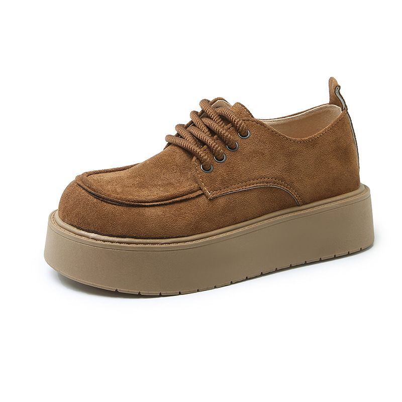 Women Casual Shoes Fashion Retro Lace-up Thick Sole Korean Version Simple Design Triple Khaki Light Tan Free shipping