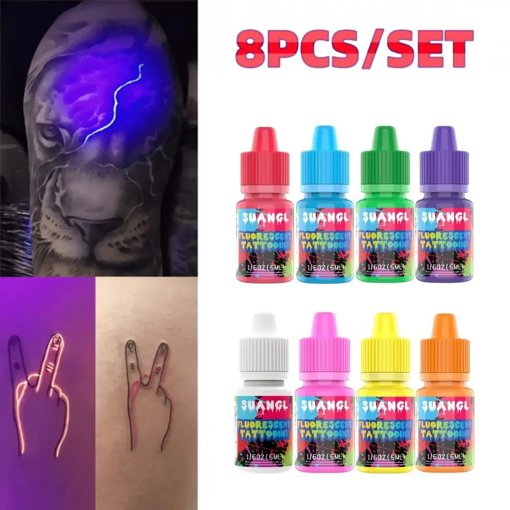 SUANGL UV Tattoo Ink Set 0.166OZ 5ml per Bottle Fluorescent Tattoo Ink Suitable For Artists And DIY Pattern Creation 250114