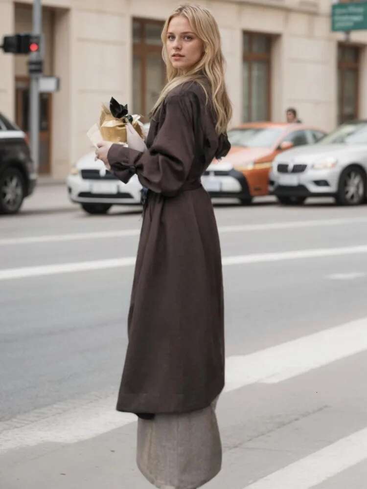 hoodie DEAT Fashion Women's Trench Coat Lace-Up Oblique Buckle Full Sleeve Solid Color Long Version Windbreaker Spring 2025 New 7Ab6884 jacket