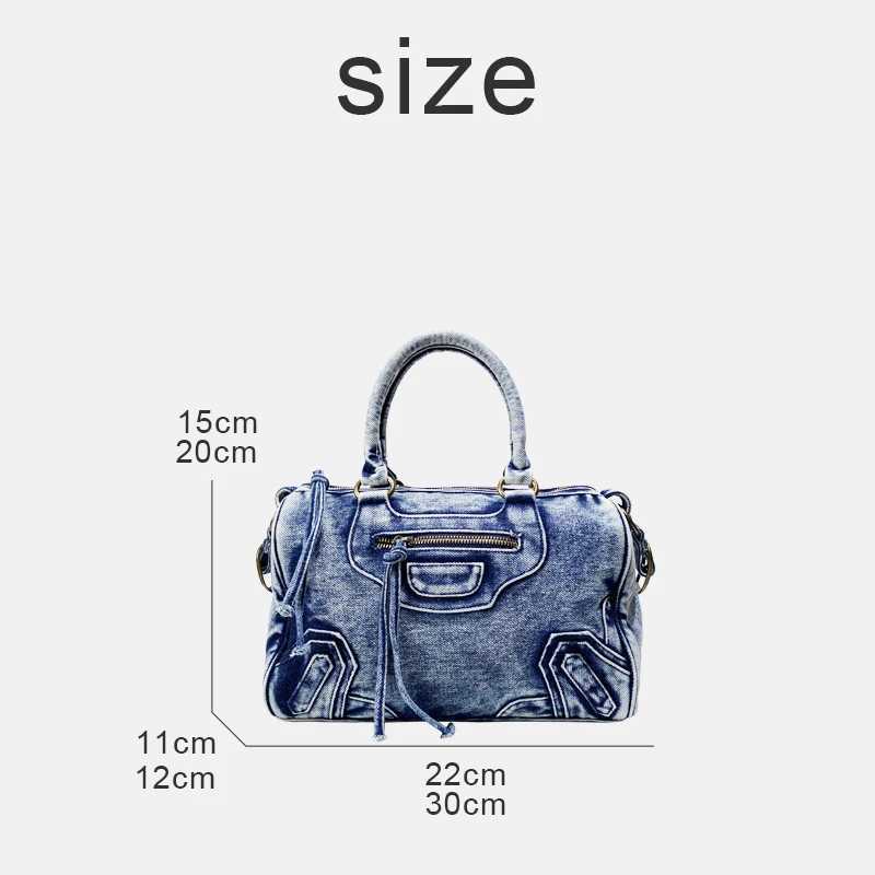 Shoulder Bags Moto Biker Denim Pillow Bags For Women Luxury Designer Handbag Purse 2024 New In Washing Process Patchwork Top Handle Shoulder Y250121