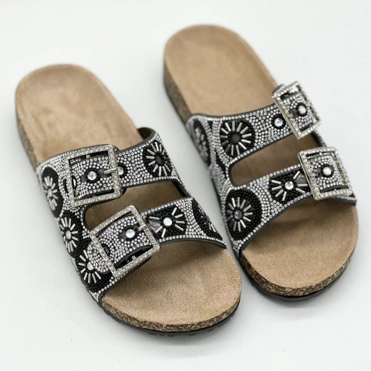 Europe and the United States foreign trade cross-border large size summer women's slippers fashion diamond buckle water pine cork slippers factor