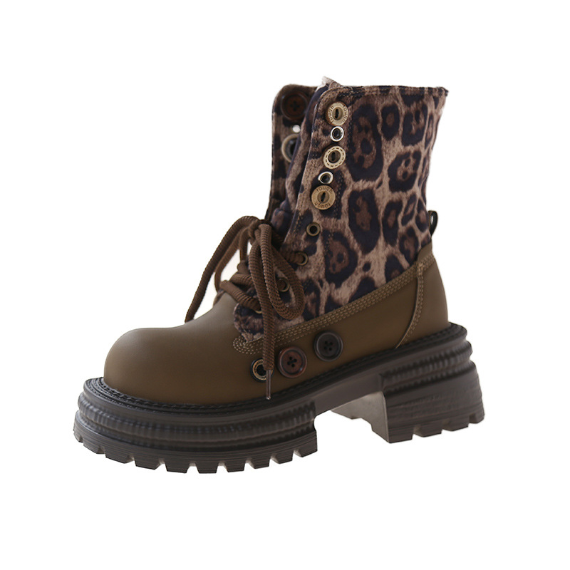 Women Boots Fashion Design Leopard Printing Thick Sole Versatile Triple Coffee hot Light Tan Free shipping