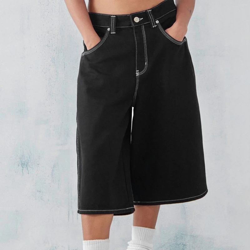 Mens Shorts Baggy Jeans For Men Casual Loose Fit Wide Leg Denim Jorts Vintage Hip Hop Skateboard Long Male Streetwear