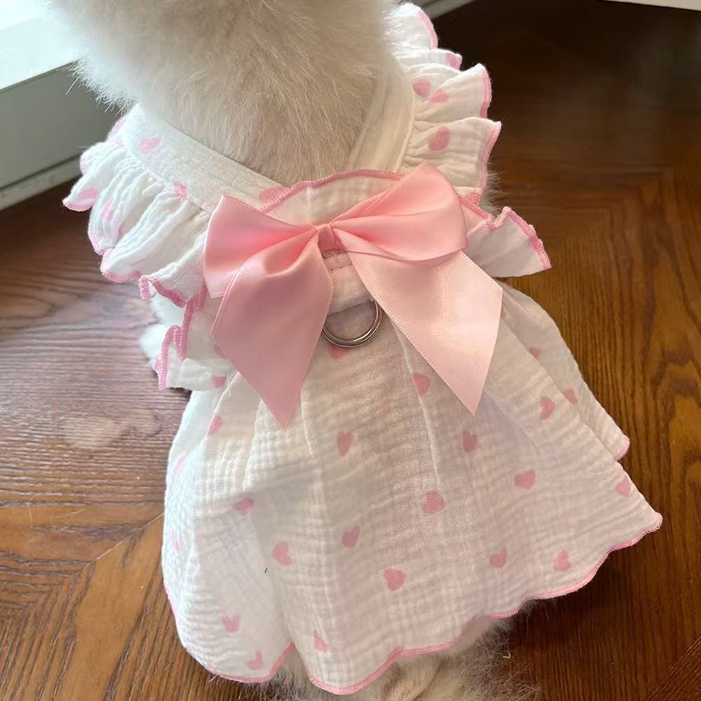 Pet dresses, accessories, clothes for spring and summer dogs, cats, teddy bears, Pomeranians, plush toys, cats, hearts, all cotton fabric