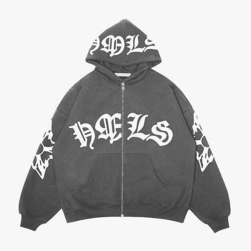 Zipper Gothic letter print trend oversize hoodie student clothing