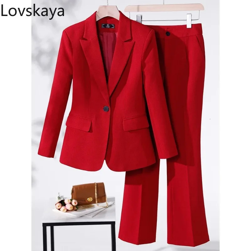 Business Work Wear 2 Piece Set Purple Blue Red Black Long Sleeve Blazer And Trouser Women Pant Suit Formal 250122
