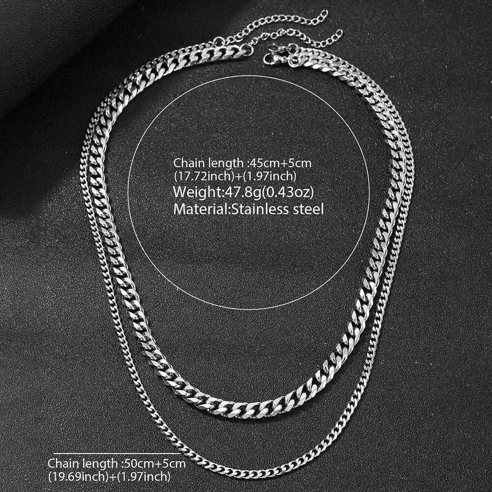 Hot selg six sided polished stainless double-layer necklace, men's hip-hop personality titanium steel long sweater chain accessory