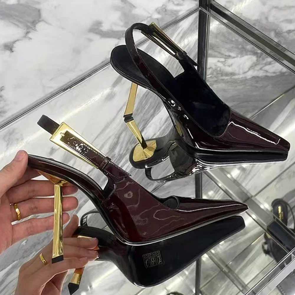 New Autumn 2024 Square Toe Slim Heel Retro Toe Wens Shoes with Patent Leather High-heeled Sandals Z250122