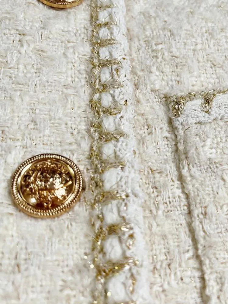 Jmprs Chic White Tweed Jackets Women Korean Long Sleeve Sweet Coat Fashion O Neck Elegant Casual Female All Match Outwear Tops 250114