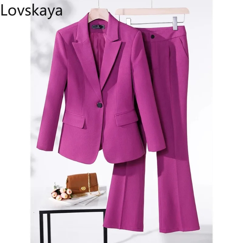 Business Work Wear 2 Piece Set Purple Blue Red Black Long Sleeve Blazer And Trouser Women Pant Suit Formal 250122