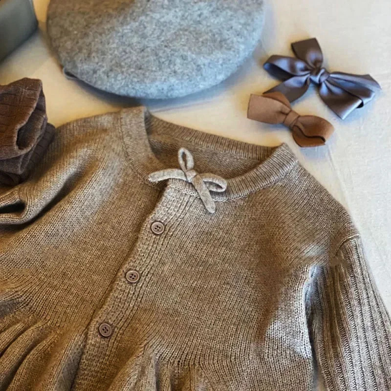 Korean childrens clothing autumn girls knitted cardigan single-breasted cute wool sweater for girls to wear outside 250120