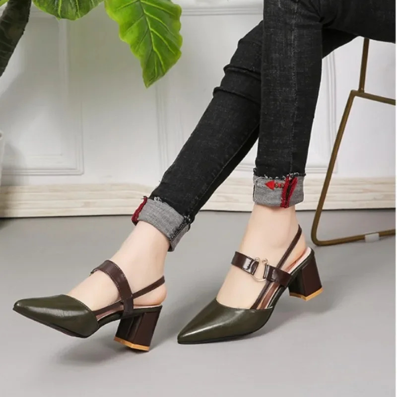 Women Sandals Summer Pointy Chunky Plus Size Fashion High Heels Shoes Zapatos De Mujer 250117BJ - view 7