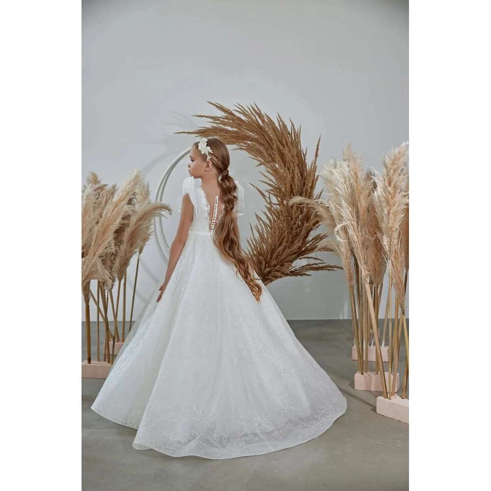 Cap Sleeves Wer Girl For Weddings A-E Tulle Appliques Pearls Long First Communion Dresses Little Customized 6660311