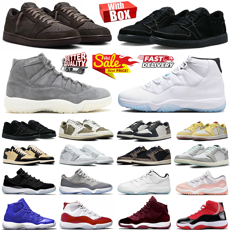 Designer shoes with box 1 low OG 11 11s Velvet Brown Mocha Basketball Black Canary Medium Olive Legendblues cherry Mens Womens Trainer Sports Sneakers