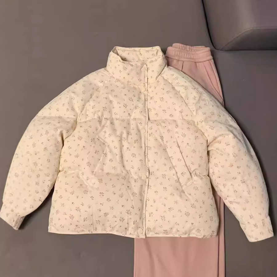 Korean Version of Fresh Floral Standing Collar Cotton Jacket for Womens Winter New Design Loose and Thick Student Cotton Jacket Short Jacket Women Coa