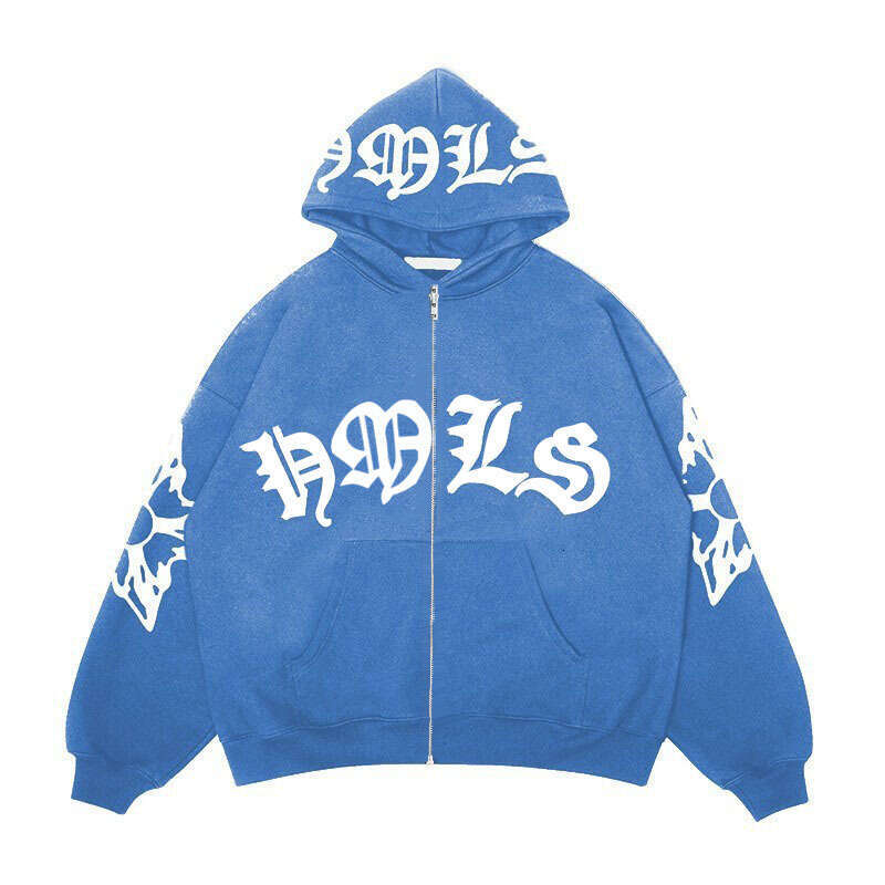 Zipper Gothic letter print trend oversize hoodie student clothing