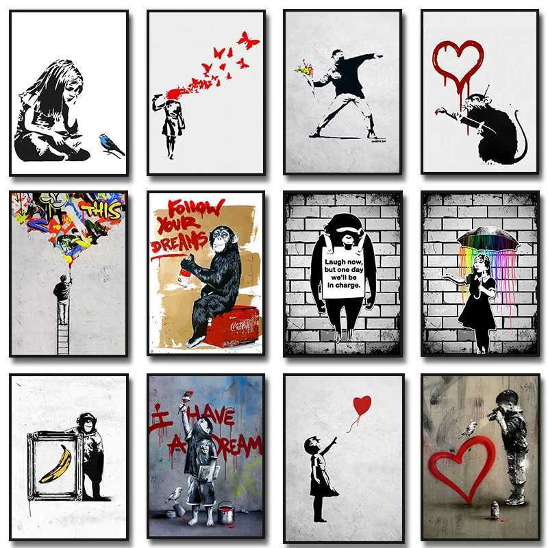 Banksy Street Graffiti Decorative Canvas Painting Girl with Balloon Follow Your Dreams Art Poster PrintsRoom Wall DecorC250122