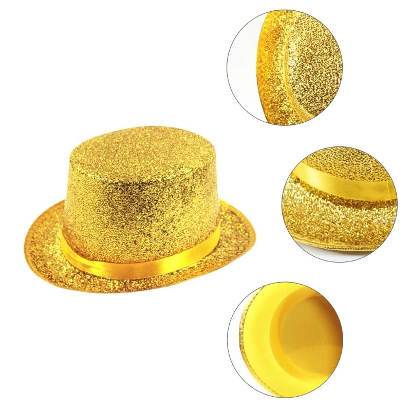Glitter Top Hat Wide Brim Fedora Carnivals Holiday Short Magician Costume for Outdoor Gatherings 250118