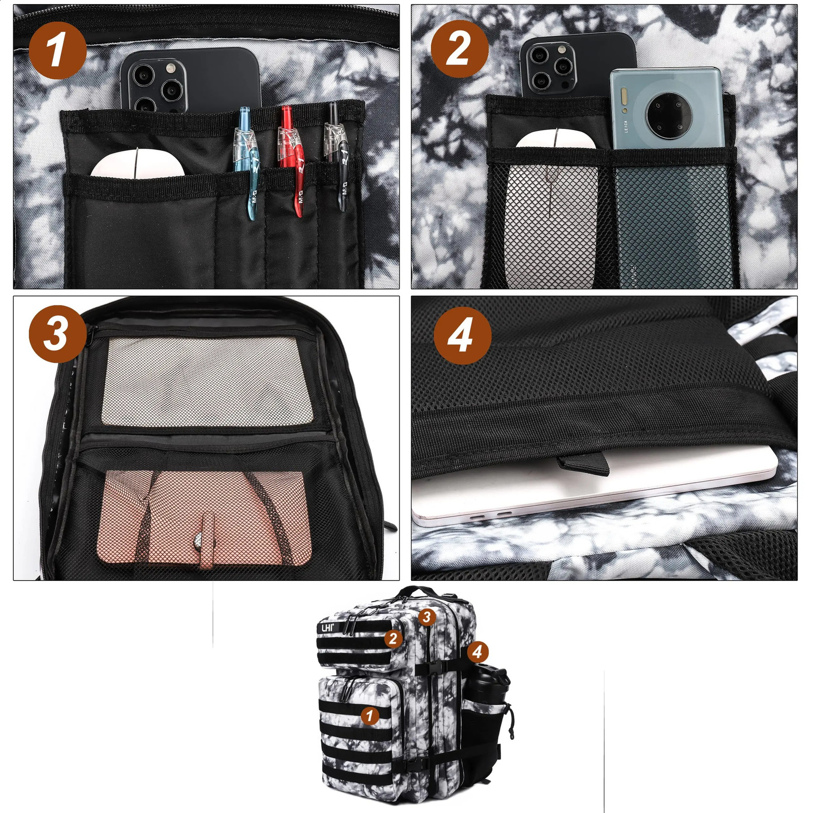LHI 45L Mens and Womens Tactical Backpack Large Sports Fitness Bag Outdoor Sports Hiking Survival Backpack with Bottle Rack 250109