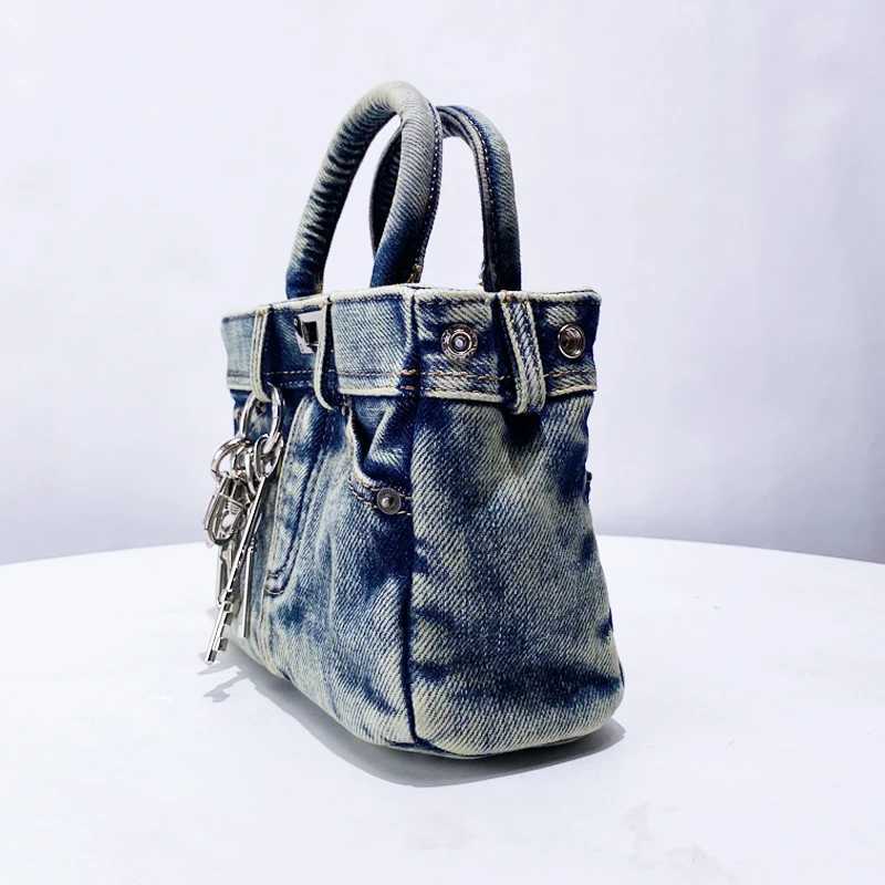 Lock Decoration Key Bags For Women Luxury Designer Handbag Purses 2024 New In Vintage Wash Water Denim Shoulder Crossbody Y250121