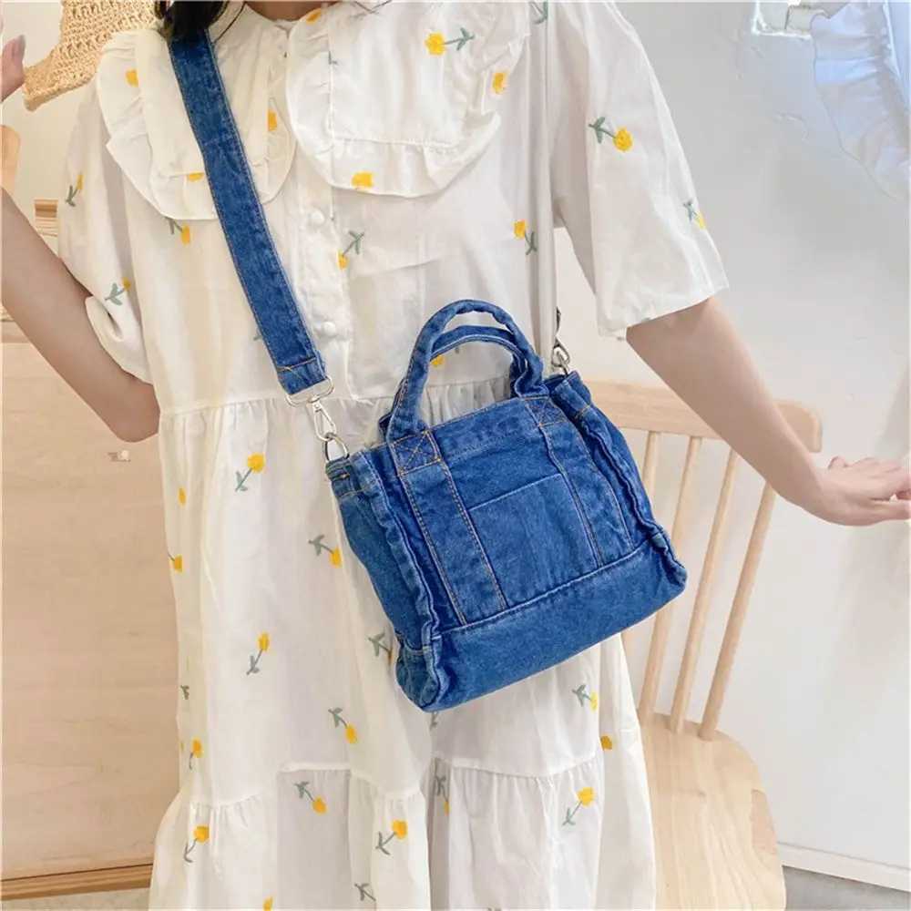 Denim Cloth Women Little Shoulder Bag Girl Light Blue Canvas Fabric Handbag Small Casual Tote Detachable Strap Lady Zipper Purse Y250121