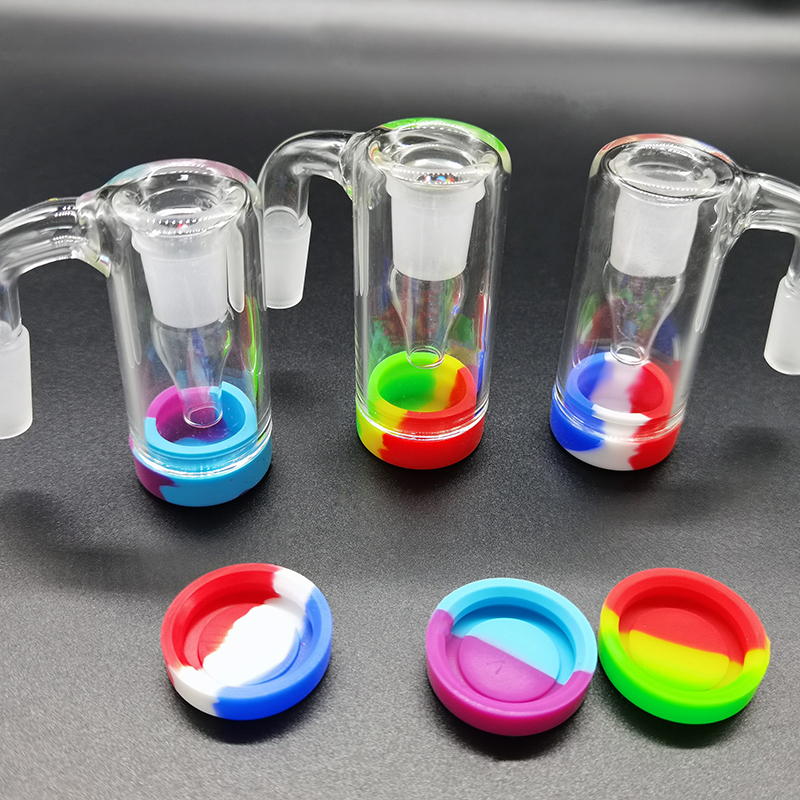 14mm Glass Ash Catcher Hookah Accessories With 5ML Colorful Silicone Container Reclaimer Male Female Ashcatcher For Bong Dab Rig Quartz Banger In Stock