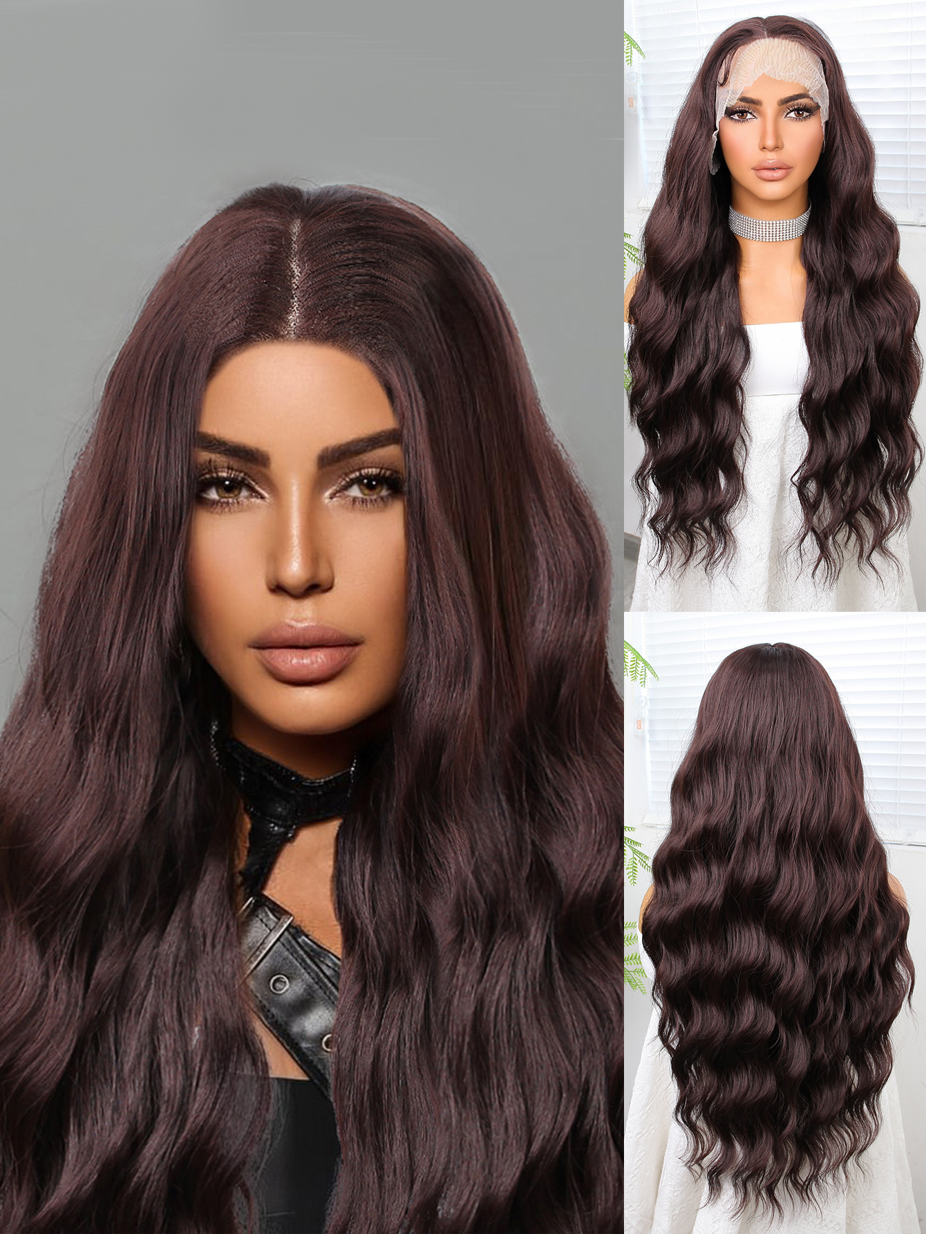T Lace Front Wig Synthetic Human Hair Wigs glueless preplucked 32Inch Long Natural Deep Wave For Black Women High Quality Dark Root Heat Resistant Fib