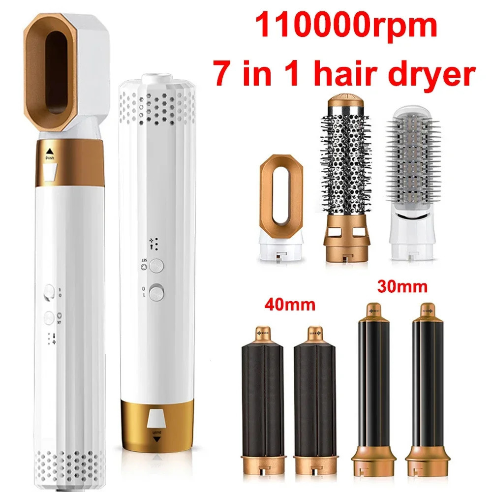 Air Brush Hair Styler Tools with 30mm 40mm Auto-Wrap Curlers 7 in 1 Hair Dryer 110000rpm High Speed Blow Dryer Negative Ion 250120