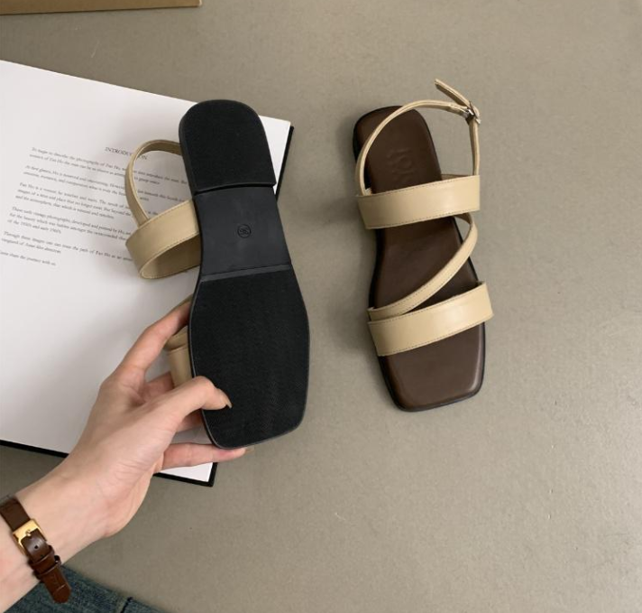 Women Sandals Flat Bottom Simple Style Design Sense Versatile Triple hot Black Beige Khaki Free shipping