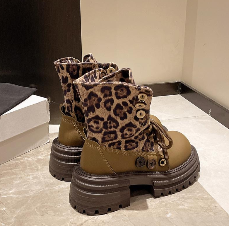 Women Boots Fashion Design Leopard Printing Thick Sole Versatile Triple Coffee hot Light Tan Free shipping