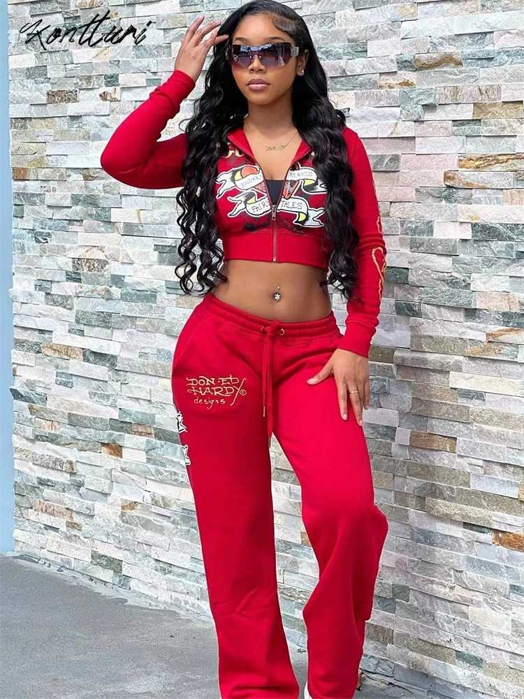 Women's Two Piece Pants Contour Y2k Clothes Women 2024 Black Print Hoodie Sweatpant Fall Winter Blue Bodycon 2 Two Piece Outfits Pants Matching S