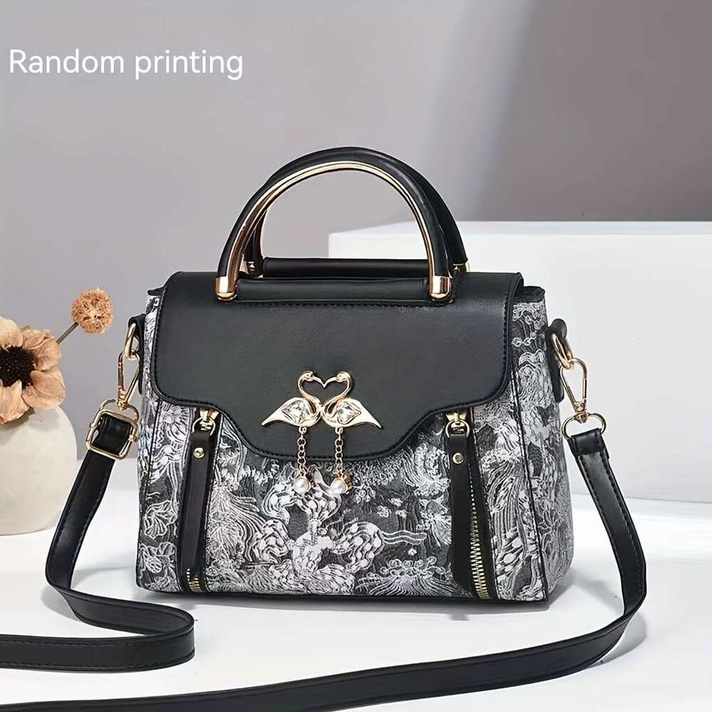 An elegant faux leather handbag suitable for women, geometric pattern, versatile shoulder bag, with zipper closure, polyester lining, exquisite edges
