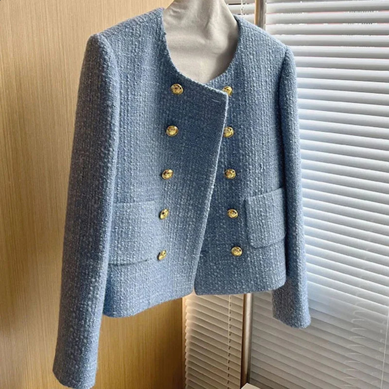 ITOOLIN Buttons Up Cardigan Coat Elegant Office Lady Tweed Jacket Fashion Pocket Long Sleeve Solid Outerwears Clothing Autumn 250109