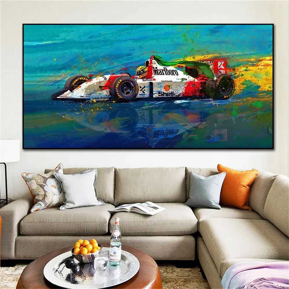 Scandinavian Simple Wall Art Ayrton Senna F1 Car Legend HD Canvas Oil Painting Poster Print Home Bedroom Living Room DecorationC250122