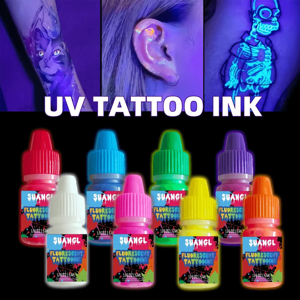 SUANGL UV Tattoo Ink Set 0.166OZ 5ml per Bottle Fluorescent Tattoo Ink Suitable For Artists And DIY Pattern Creation 250114