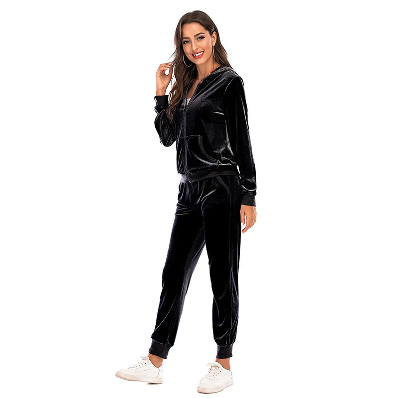 Velour Tracksuit Womens 2 Piece Sweatshirt Sweatpants Set Full Zip Hoodie Sweatsuit with Pockets Casual Sportswear Autumn 250108