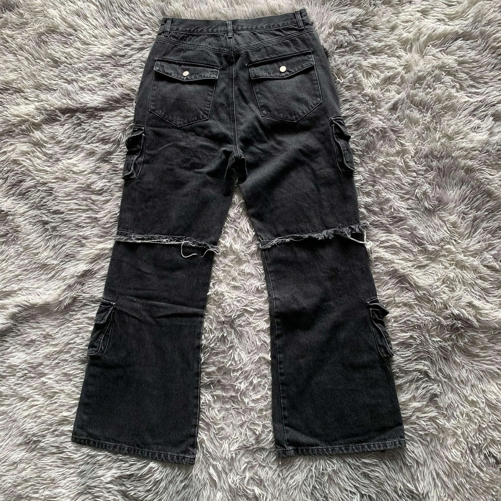 Heavy Industry Punk Multi-Pocket Harajuku Washed Jeans Womens High Waisted Baggy Jeans Mens Y2K Hip-Hop Wide Leg Pants 250109