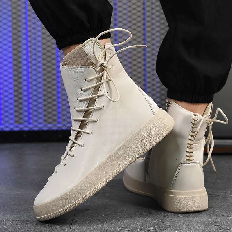 Trendy Red Mens Fashion Lace-up Sneakers for High Top Casual Flat Hip Hop Designer Shoes Men chaussure hommes