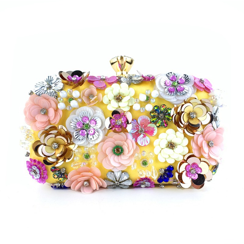 Fashion Evening Bag Ladies Handmade Flowers Beaded Bag Banquet Wedding Party Bag