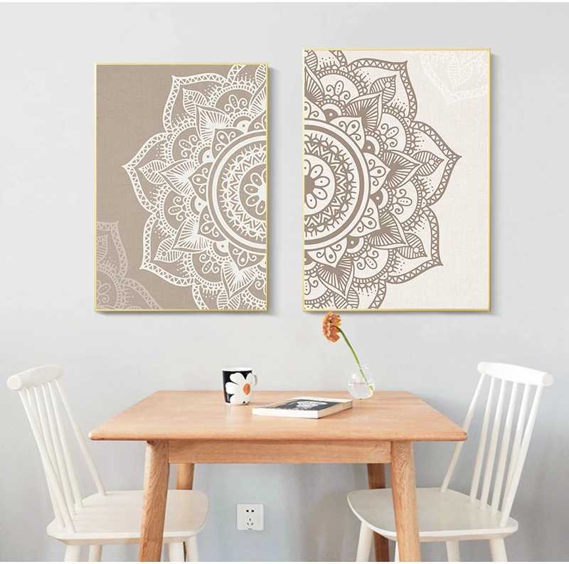 Bohen Mandala Floral Beige Wall Art Print Poster Picture Canvas Painting Living Room Interior Yoga Room Decor No Frame Y250122