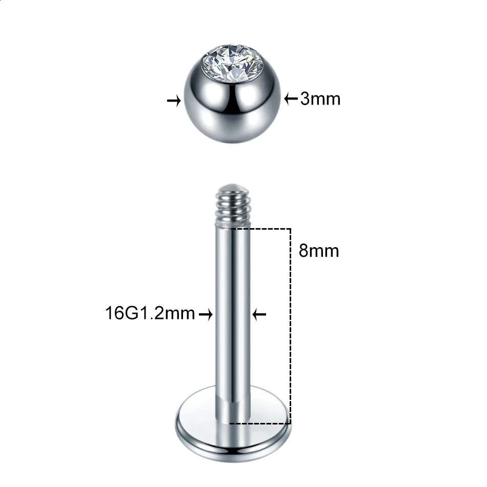 40Pcsset 316L Stainless Steel Labret Ear Studs Lip Rings Set Inlaid Shiny Simple Style Body Piercing Jewelry Gift 250110