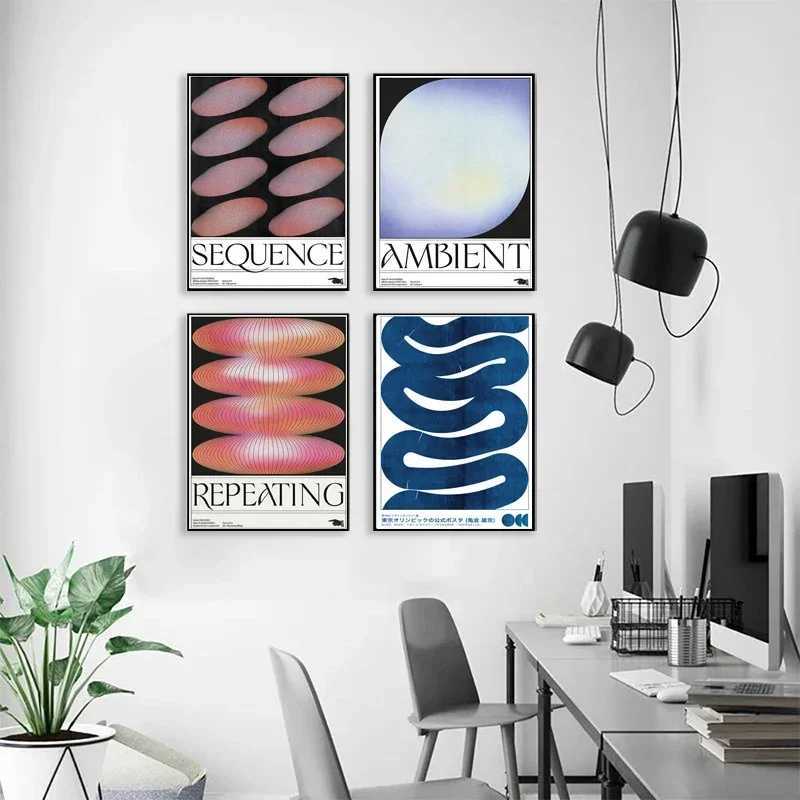 Abstract Gradient Halo Open Your Mind Posters Japanese Retro Blue Wave Canvas Painting Living Ro Bedro Wall Art He Decor Y250122