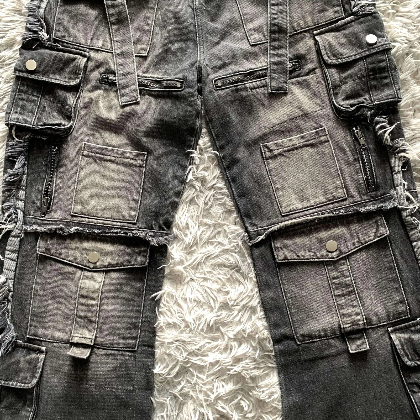 Heavy Industry Punk Multi-Pocket Harajuku Washed Jeans Womens High Waisted Baggy Jeans Mens Y2K Hip-Hop Wide Leg Pants 250109